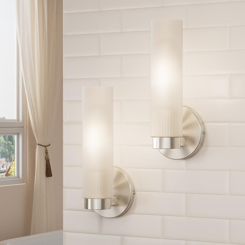 Modern Wall Light Fixtures （Bulbs Not Included) with Milky White Cylinder Glass Shade Sconces Classic Wall Lighting for Bathroom Bedroom Hallway Living Room