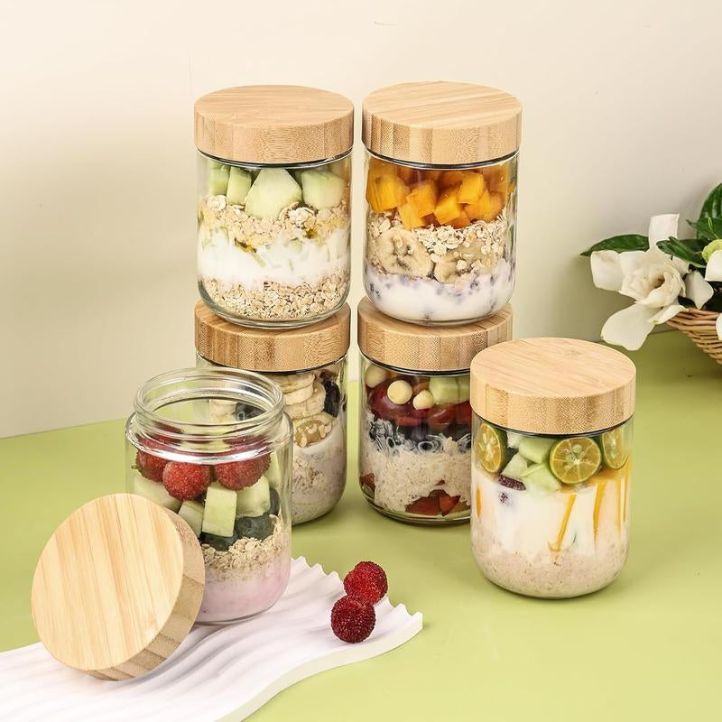 6-Pack Overnight Oats Containers with Airtight Lids, 16Oz Wide Mouth Mason Salad Jars, Glass Storage Containers for Snacks Sugar Yogurt