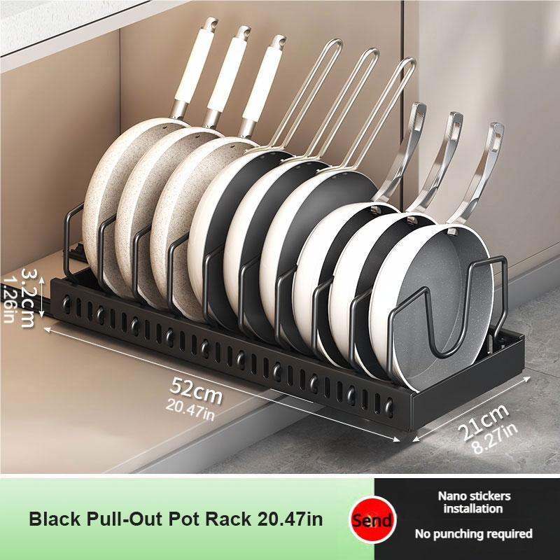 Adjustable Pot Rack Heavy Duty Steel Pull Out Organizer Dual Ball Bearing Slides Deep Cabinet Storage Max Load Space Saver