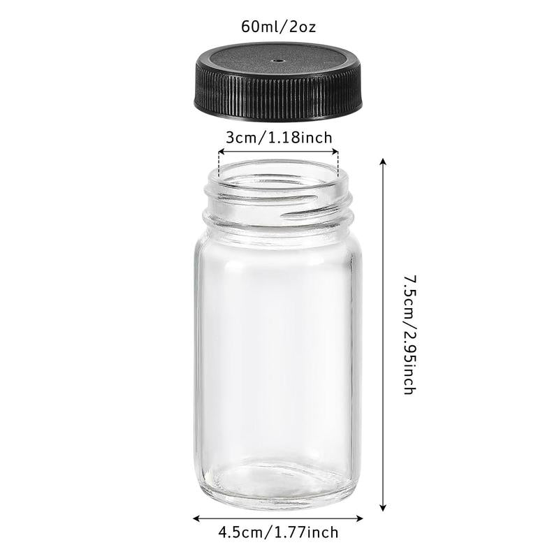 Small Glass Juice Storage Container with Lid and Label Sticker, 60ML Capacity Leak-Proof Bottle, Classic Style round Shape