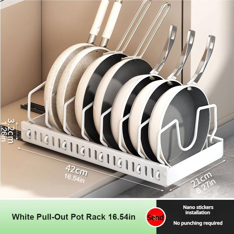 Adjustable Pot Rack Heavy Duty Steel Pull Out Organizer Dual Ball Bearing Slides Deep Cabinet Storage Max Load Space Saver