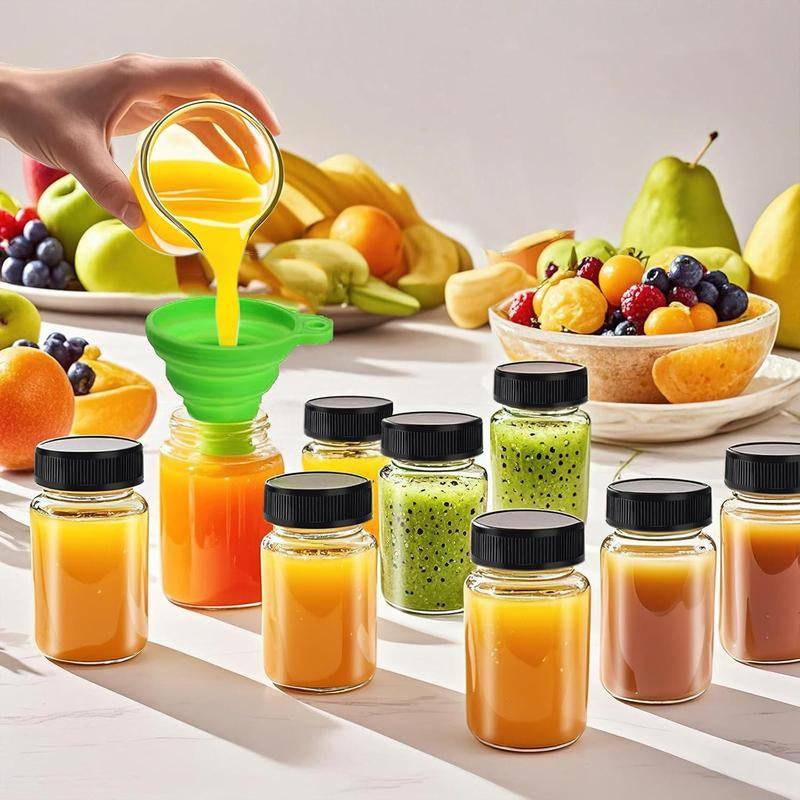 Small Glass Juice Storage Container with Lid and Label Sticker, 60ML Capacity Leak-Proof Bottle, Classic Style round Shape