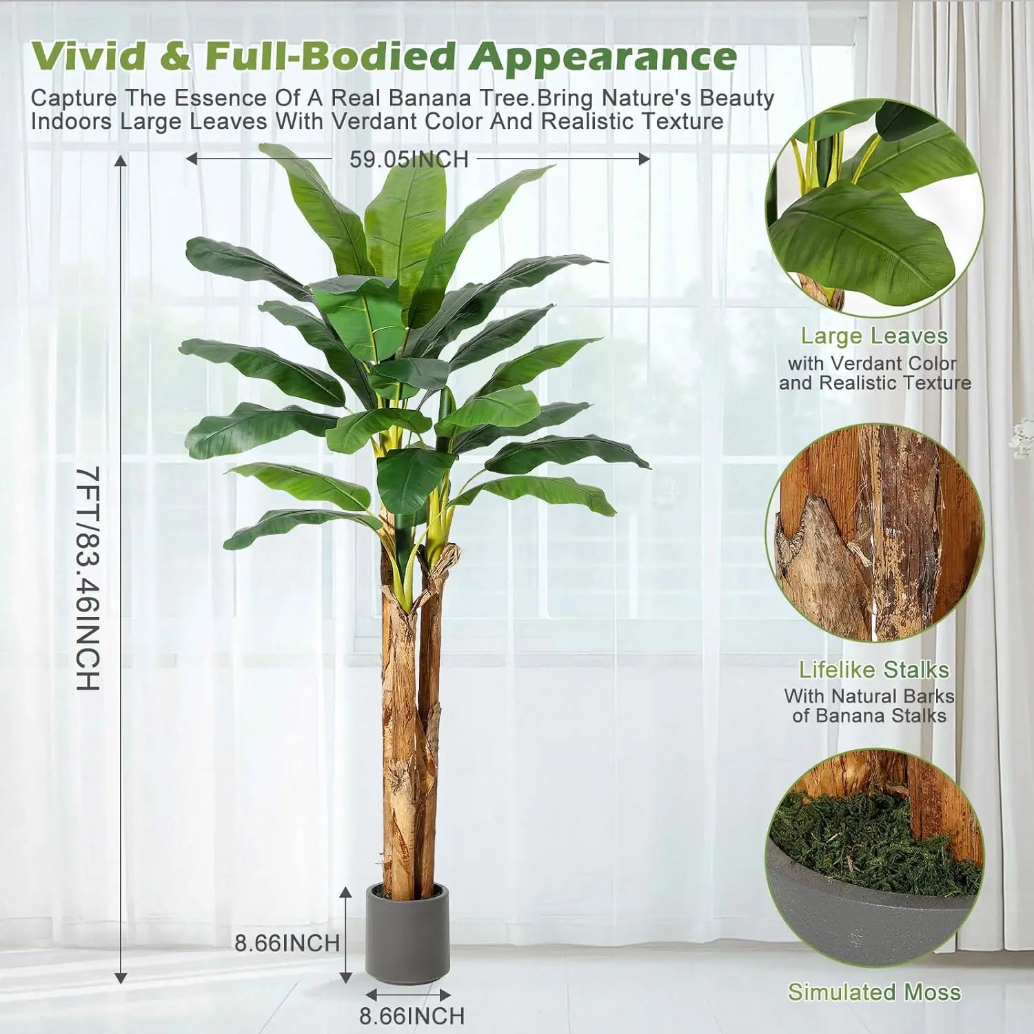 Artificial Banana Tree 5ft/6ft/7ft Faux Banana Tree with  Planter Artificial Plants with Faux Banana Leaves Plant for Home Offic