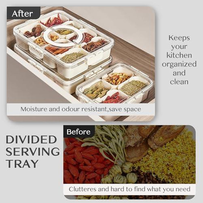 Snackle Box 8 Removable Divided – Stackable, Handle & Lid for Fruit/Veggies Container Kitchen