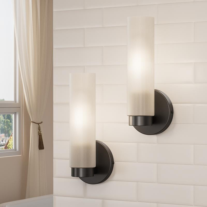 Modern Wall Light Fixtures （Bulbs Not Included) with Milky White Cylinder Glass Shade Sconces Classic Wall Lighting for Bathroom Bedroom Hallway Living Room
