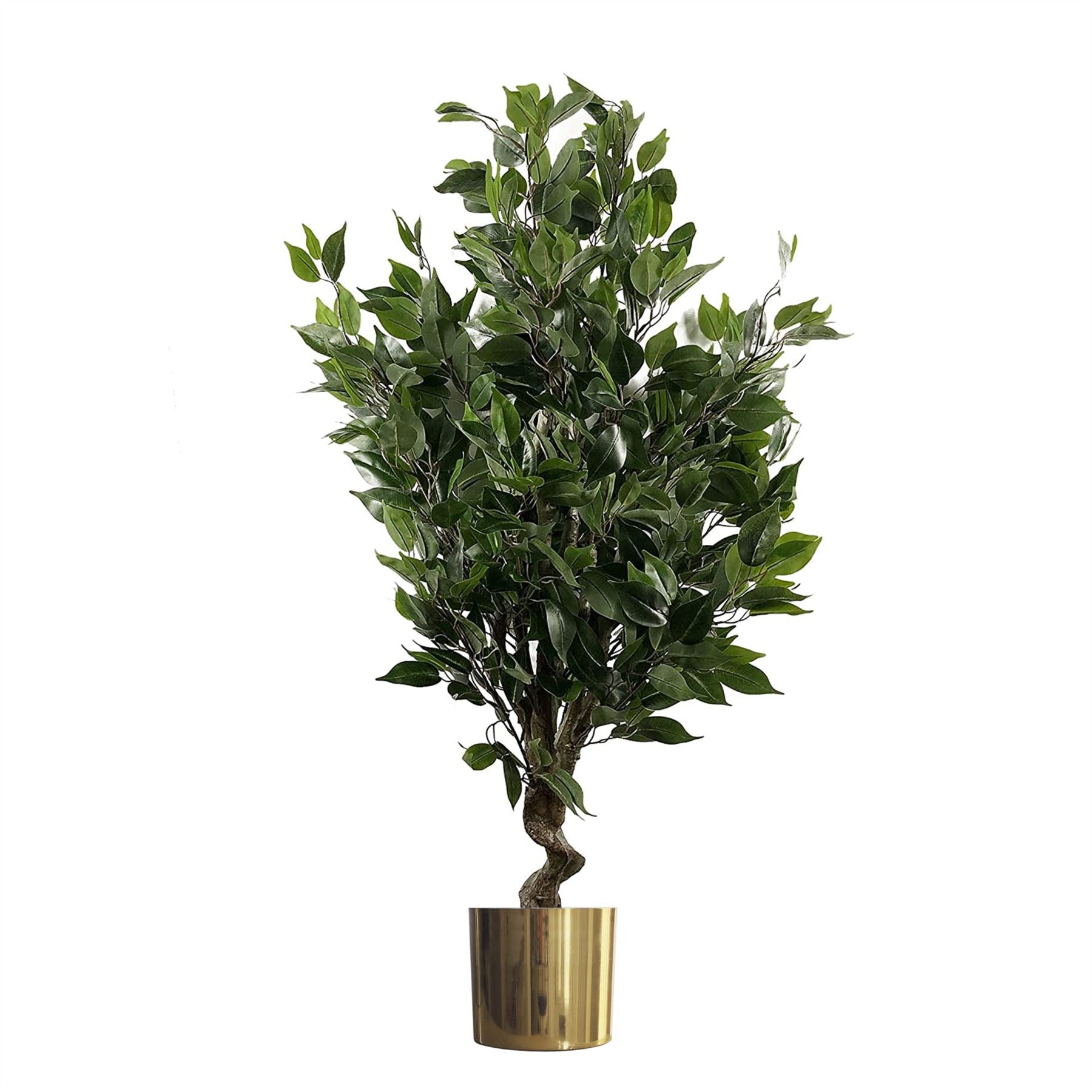 110cm Artificial Evergreen Ficus Tree Gold Planter-0