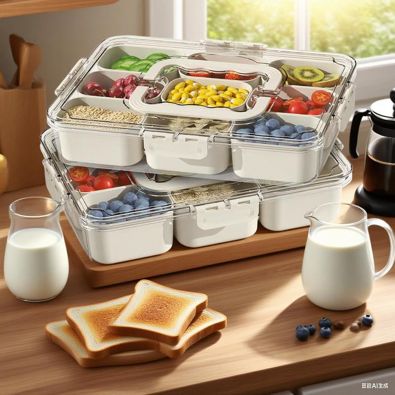 Snackle Box 8 Removable Divided – Stackable, Handle & Lid for Fruit/Veggies Container Kitchen