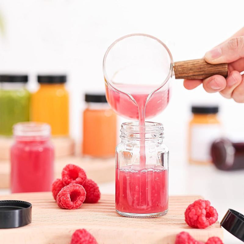 Small Glass Juice Storage Container with Lid and Label Sticker, 60ML Capacity Leak-Proof Bottle, Classic Style round Shape