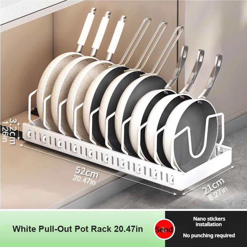 Adjustable Pot Rack Heavy Duty Steel Pull Out Organizer Dual Ball Bearing Slides Deep Cabinet Storage Max Load Space Saver
