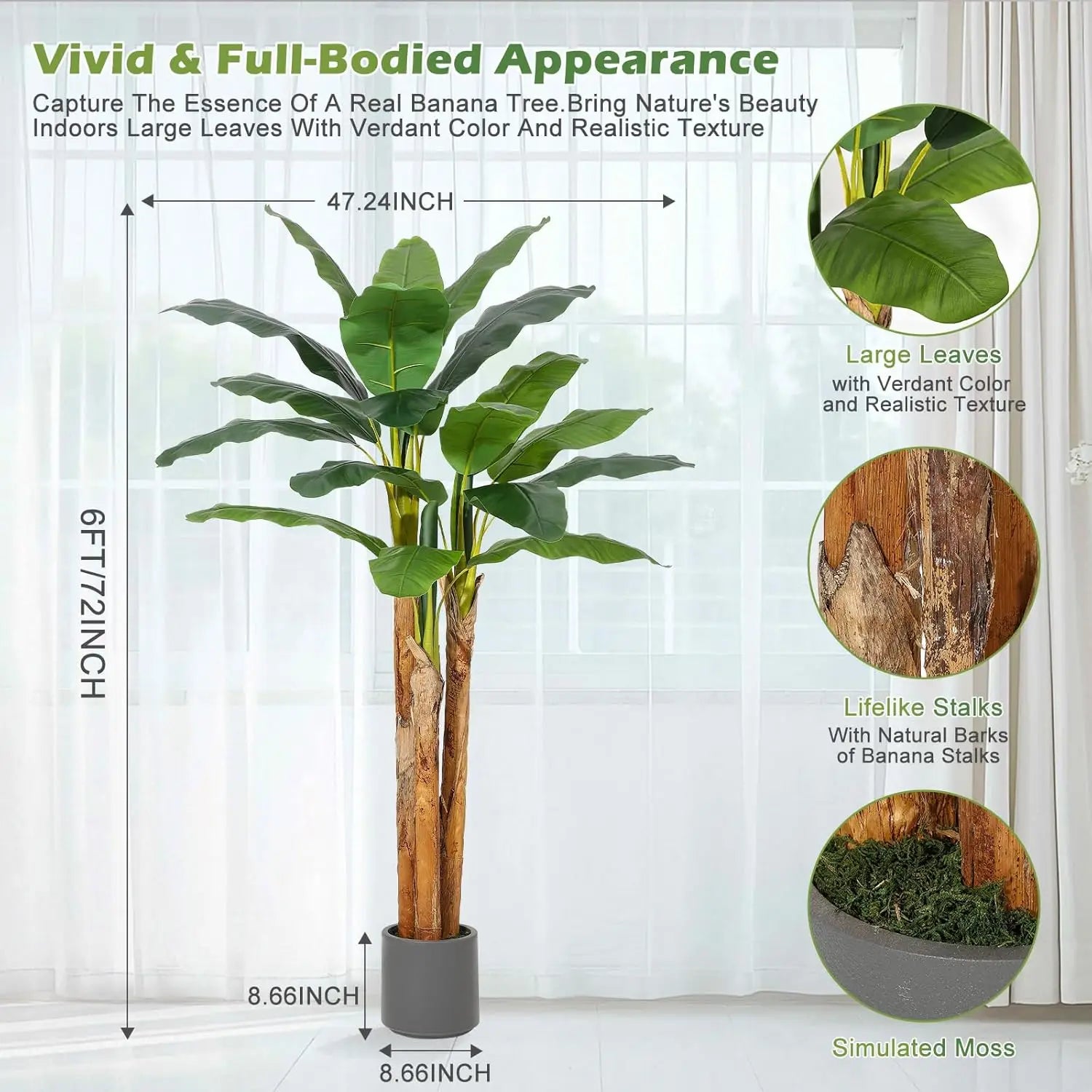 Artificial Banana Tree 5ft/6ft/7ft Faux Banana Tree with  Planter Artificial Plants with Faux Banana Leaves Plant for Home Offic