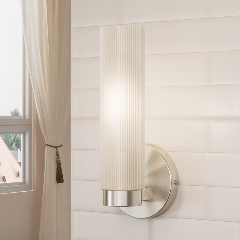 Modern Wall Light Fixtures （Bulbs Not Included) with Milky White Cylinder Glass Shade Sconces Classic Wall Lighting for Bathroom Bedroom Hallway Living Room