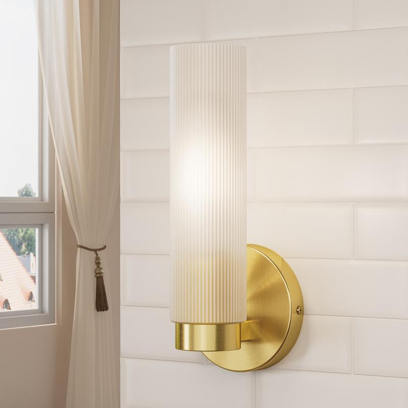 Modern Wall Light Fixtures （Bulbs Not Included) with Milky White Cylinder Glass Shade Sconces Classic Wall Lighting for Bathroom Bedroom Hallway Living Room