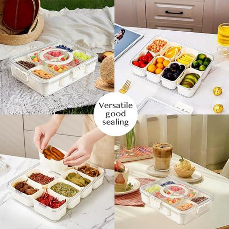 Snackle Box 8 Removable Divided – Stackable, Handle & Lid for Fruit/Veggies Container Kitchen