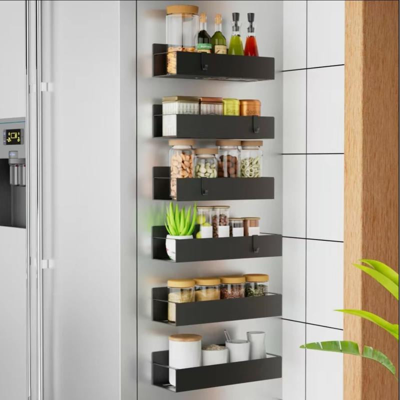 6 Pack Magnetic Spice Rack -Fridge Spice Rackmagnet-Kitchen Organization and Storagerack -Fridge Magnet Organizer -Magneticshelves -Magnetic Fridge Organizer-Blackwith Hooks