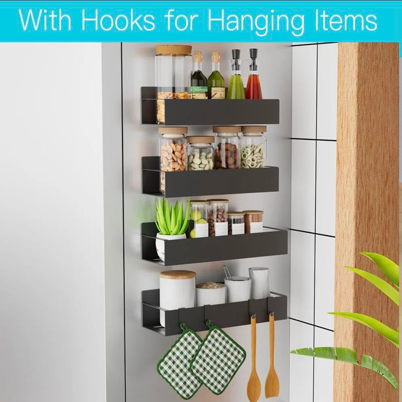 6 Pack Magnetic Spice Rack -Fridge Spice Rackmagnet-Kitchen Organization and Storagerack -Fridge Magnet Organizer -Magneticshelves -Magnetic Fridge Organizer-Blackwith Hooks
