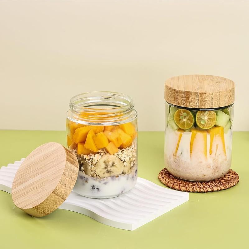 6-Pack Overnight Oats Containers with Airtight Lids, 16Oz Wide Mouth Mason Salad Jars, Glass Storage Containers for Snacks Sugar Yogurt