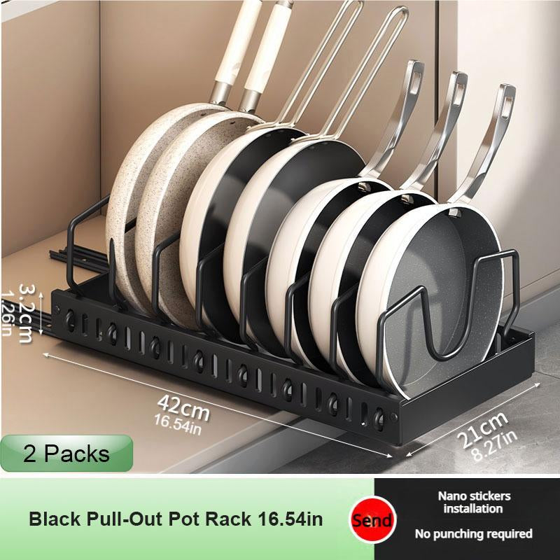 Adjustable Pot Rack Heavy Duty Steel Pull Out Organizer Dual Ball Bearing Slides Deep Cabinet Storage Max Load Space Saver