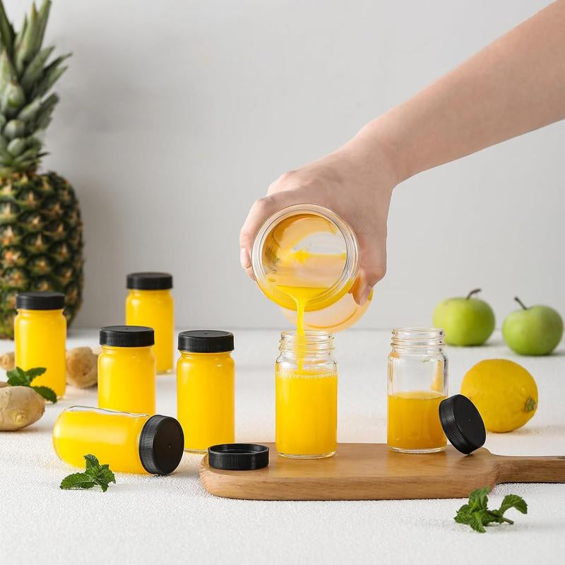 Small Glass Juice Storage Container with Lid and Label Sticker, 60ML Capacity Leak-Proof Bottle, Classic Style round Shape