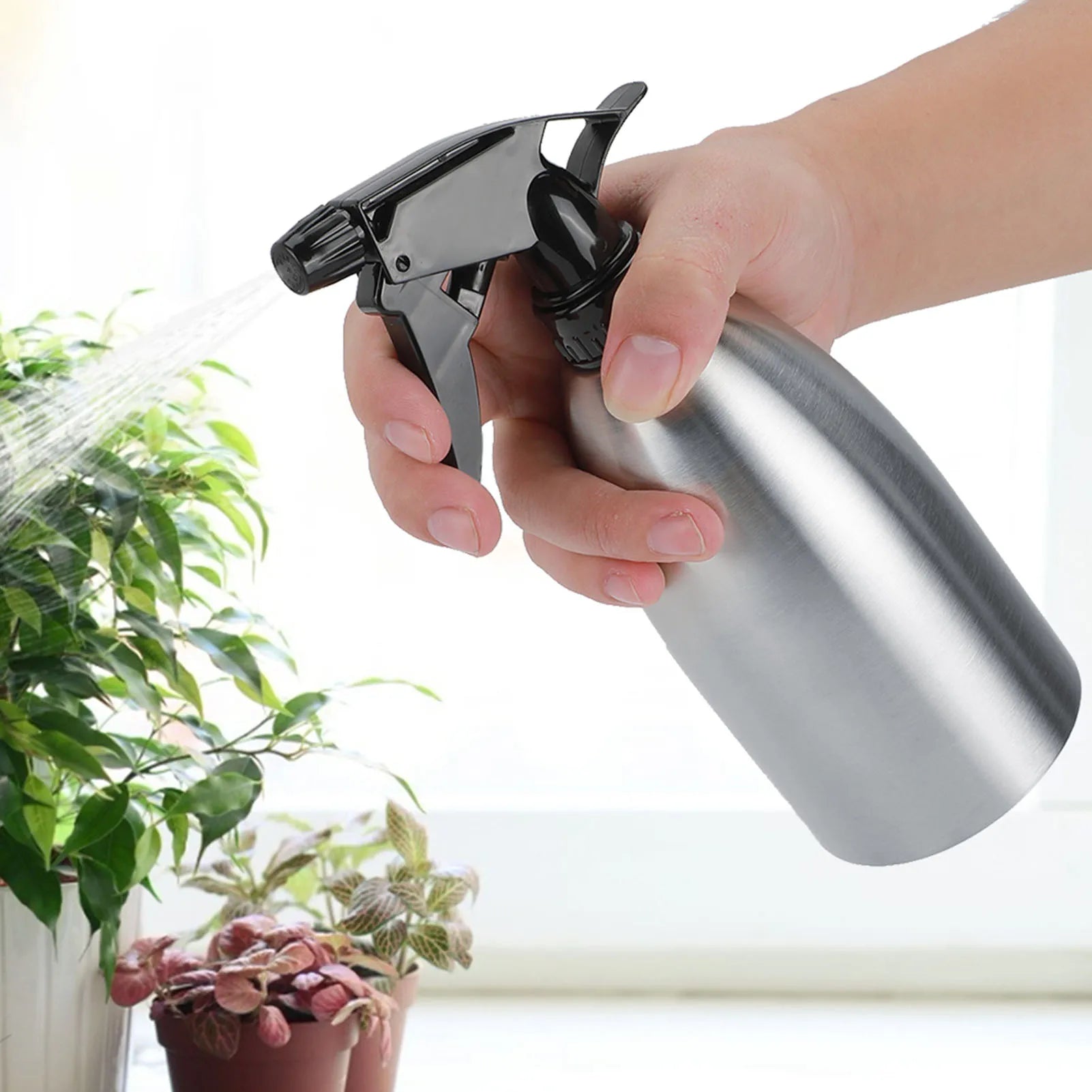 500ml Watering Bottle Stainless Steel Gardening Kitchen Watering Spraying Bottle Adjustable Nozzle Can for Home