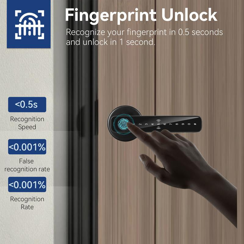 XSDTS Smart Door Lock with Knob Keyless Entry Fingerprint Handle App Control Remotely Generate Password for Bedroom Front Door Apartment Secure & Convenient