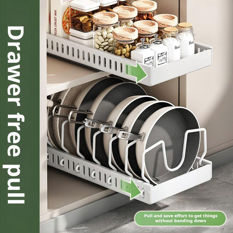 Adjustable Pot Rack Heavy Duty Steel Pull Out Organizer Dual Ball Bearing Slides Deep Cabinet Storage Max Load Space Saver