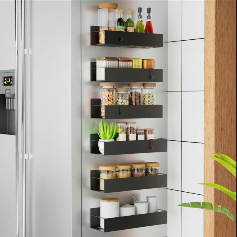 6 Pack Magnetic Spice Rack -Fridge Spice Rackmagnet-Kitchen Organization and Storagerack -Fridge Magnet Organizer -Magneticshelves -Magnetic Fridge Organizer-Blackwith Hooks