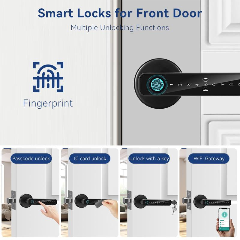 XSDTS Smart Door Lock with Knob Keyless Entry Fingerprint Handle App Control Remotely Generate Password for Bedroom Front Door Apartment Secure & Convenient