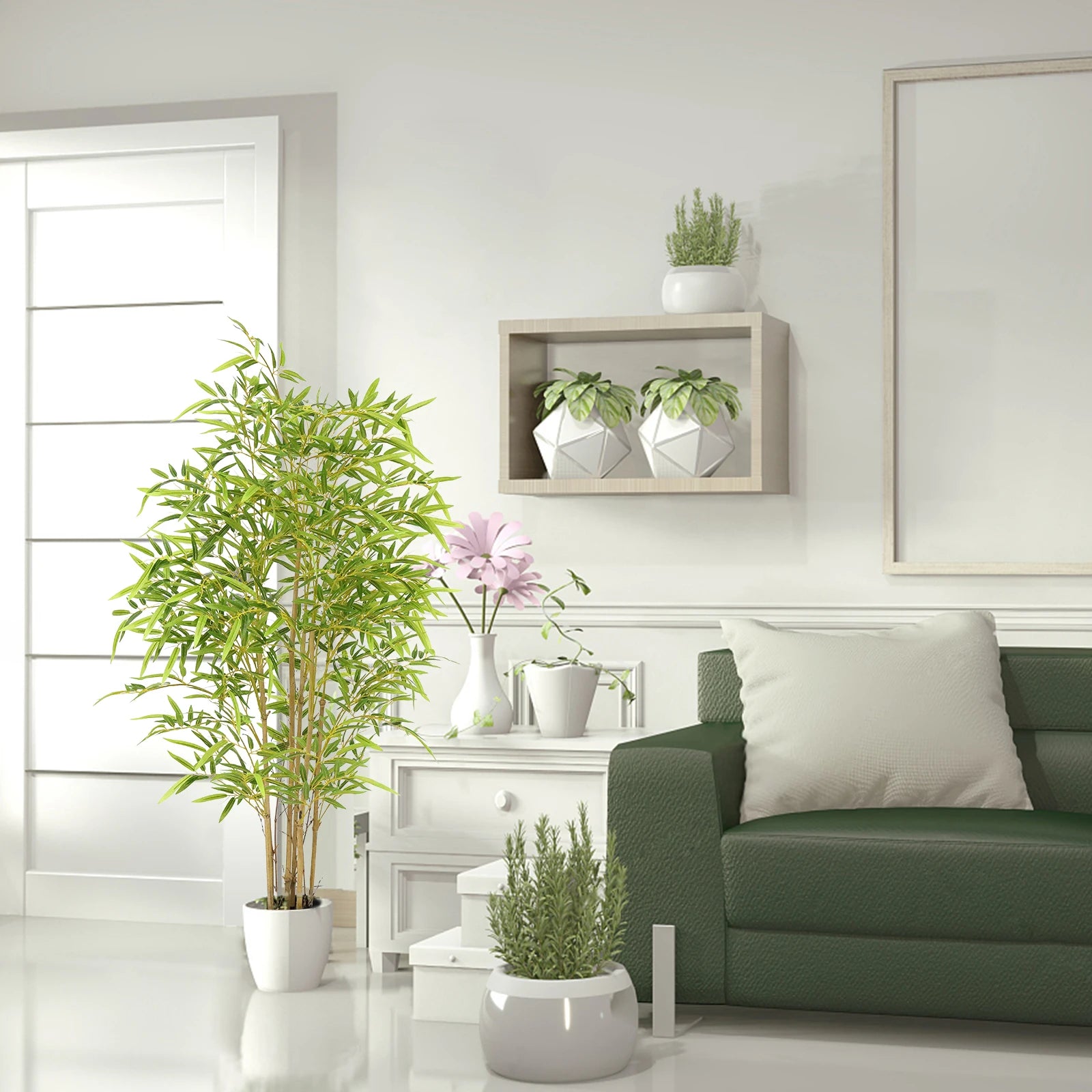 48inch Bamboo Artificial Tree Faux Bamboo Plant Artificial Plant with Trunks, for Home Office Indoor Outdoor Decoration