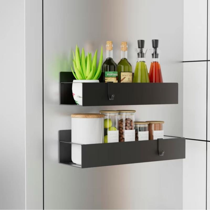 6 Pack Magnetic Spice Rack -Fridge Spice Rackmagnet-Kitchen Organization and Storagerack -Fridge Magnet Organizer -Magneticshelves -Magnetic Fridge Organizer-Blackwith Hooks