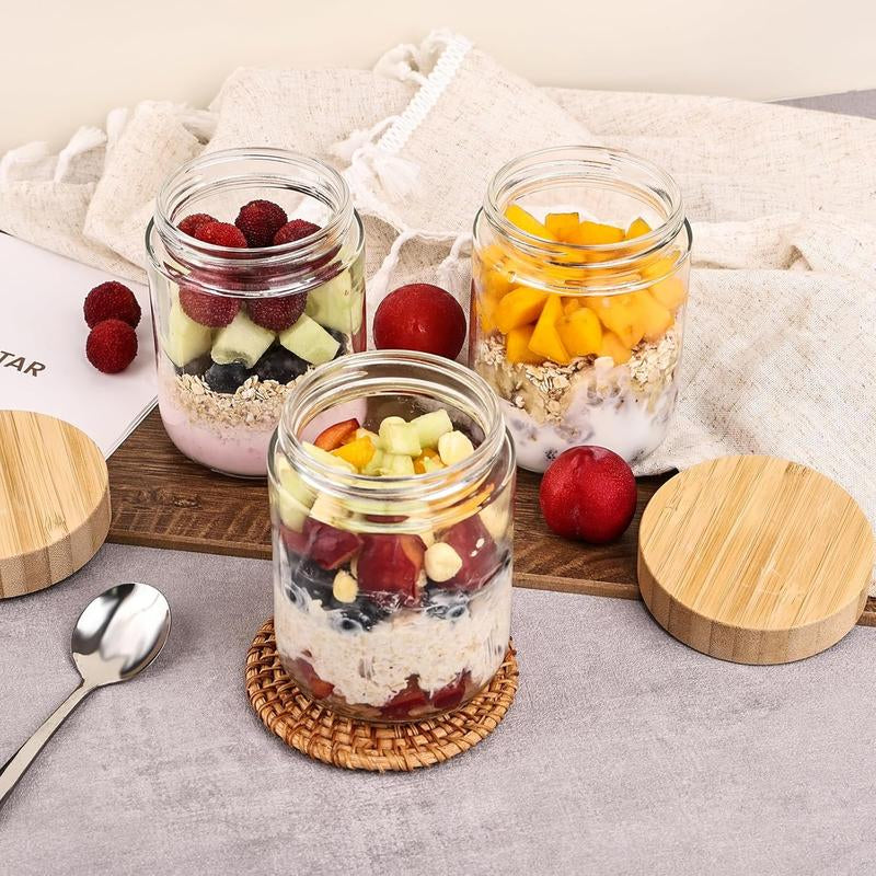 6-Pack Overnight Oats Containers with Airtight Lids, 16Oz Wide Mouth Mason Salad Jars, Glass Storage Containers for Snacks Sugar Yogurt