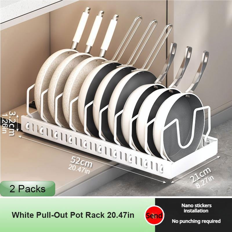Adjustable Pot Rack Heavy Duty Steel Pull Out Organizer Dual Ball Bearing Slides Deep Cabinet Storage Max Load Space Saver