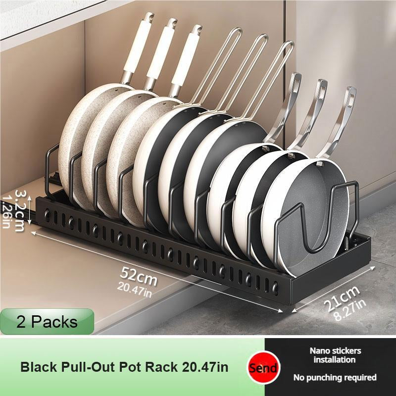 Adjustable Pot Rack Heavy Duty Steel Pull Out Organizer Dual Ball Bearing Slides Deep Cabinet Storage Max Load Space Saver