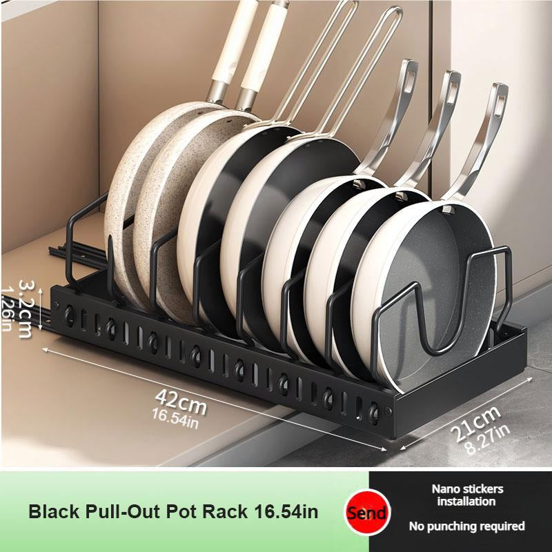 Adjustable Pot Rack Heavy Duty Steel Pull Out Organizer Dual Ball Bearing Slides Deep Cabinet Storage Max Load Space Saver