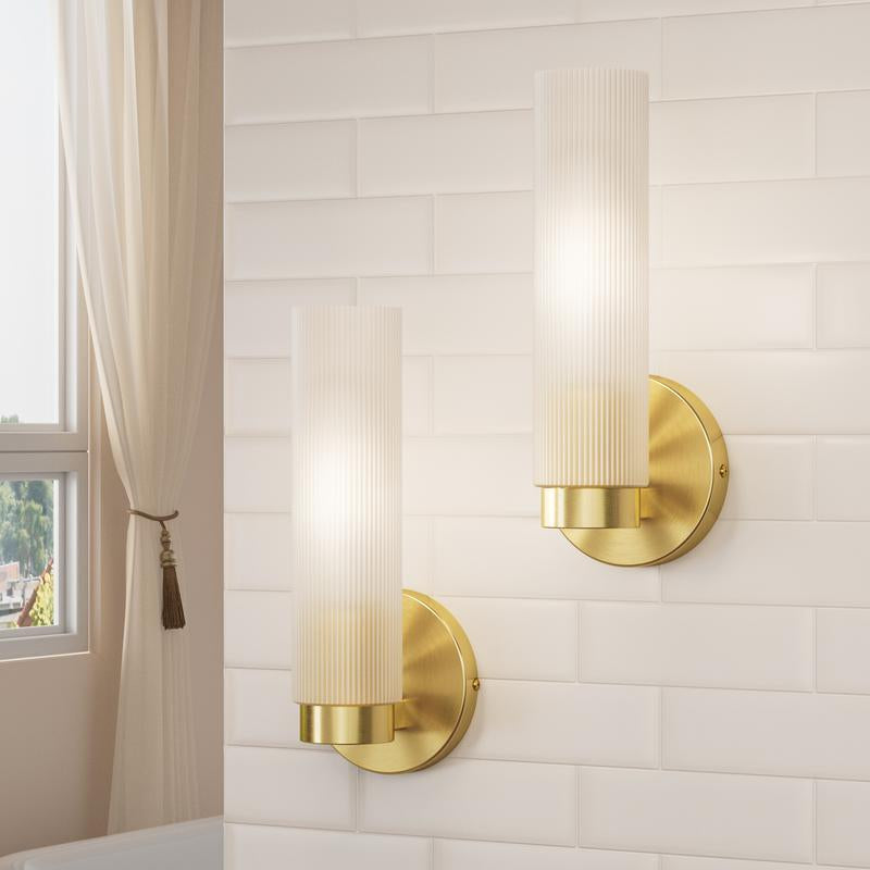 Modern Wall Light Fixtures （Bulbs Not Included) with Milky White Cylinder Glass Shade Sconces Classic Wall Lighting for Bathroom Bedroom Hallway Living Room