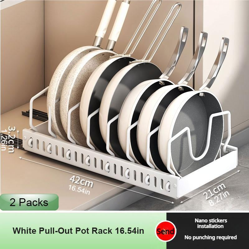 Adjustable Pot Rack Heavy Duty Steel Pull Out Organizer Dual Ball Bearing Slides Deep Cabinet Storage Max Load Space Saver