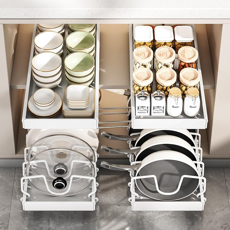 Adjustable Pot Rack Heavy Duty Steel Pull Out Organizer Dual Ball Bearing Slides Deep Cabinet Storage Max Load Space Saver