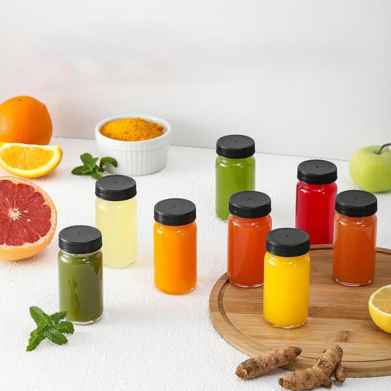 Small Glass Juice Storage Container with Lid and Label Sticker, 60ML Capacity Leak-Proof Bottle, Classic Style round Shape