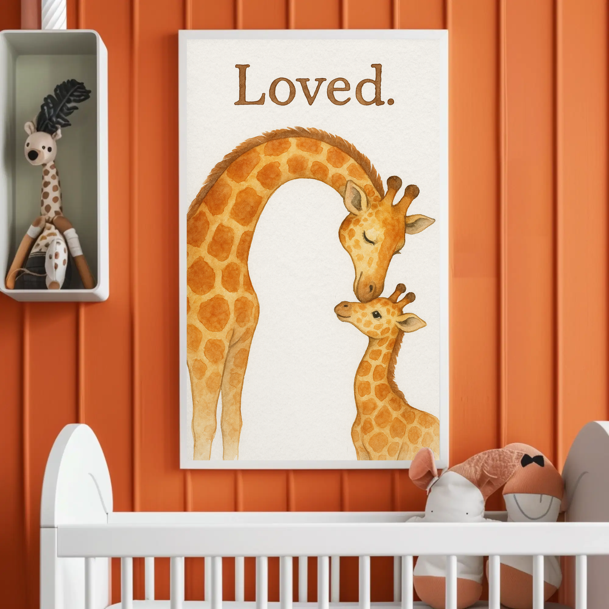 Loved Giraffe Family Watercolour Nursery Children's Room Wall Decor Print-1