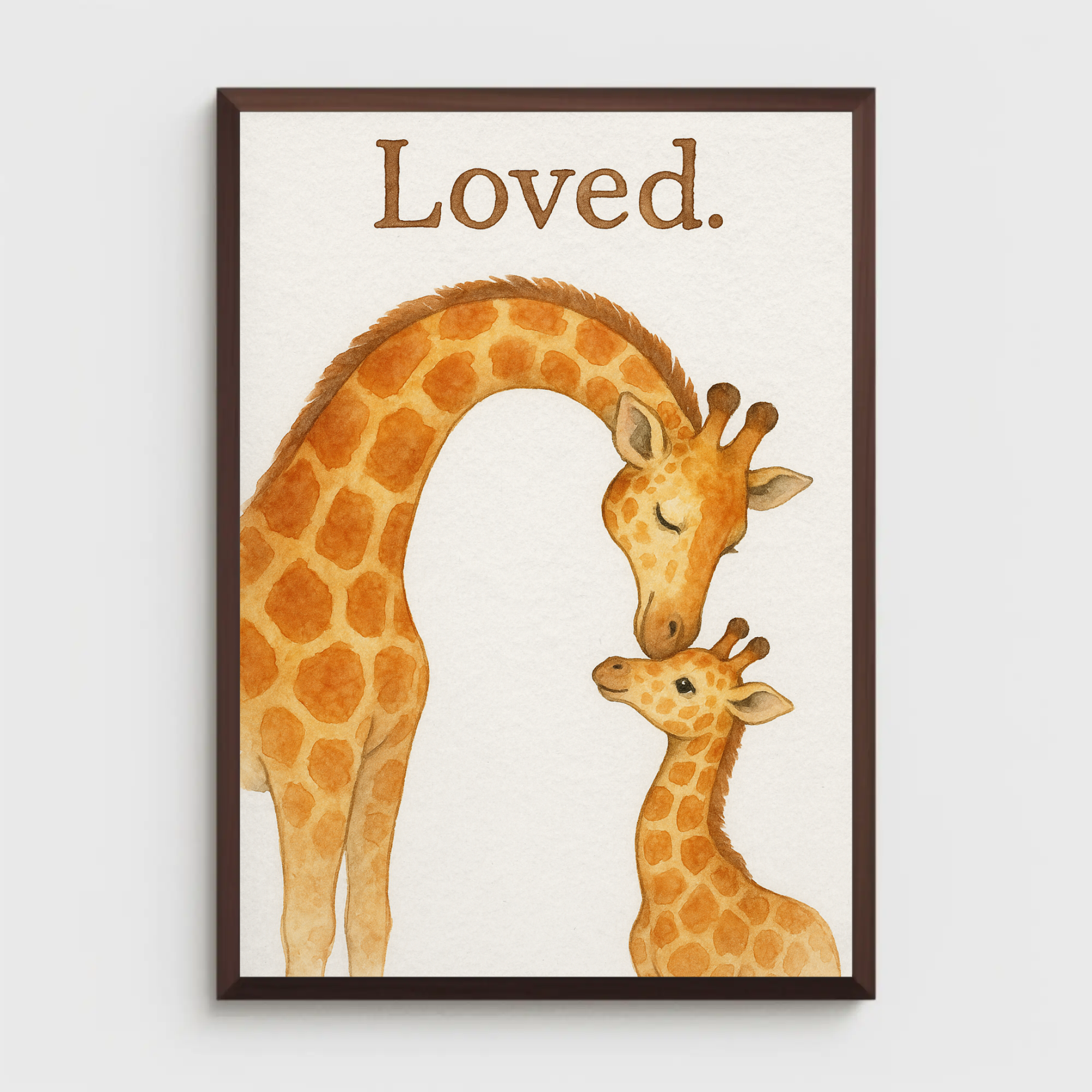 Loved Giraffe Family Watercolour Nursery Children's Room Wall Decor Print-3