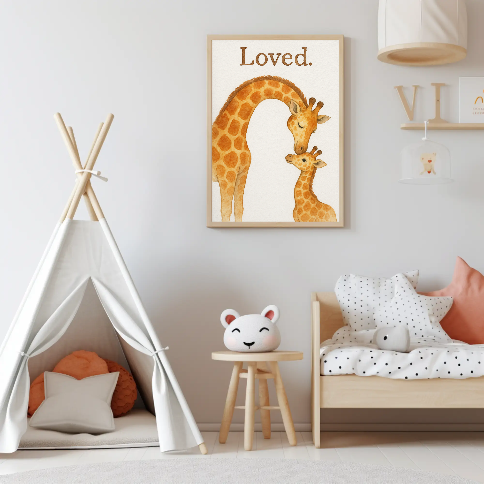 Loved Giraffe Family Watercolour Nursery Children's Room Wall Decor Print-4